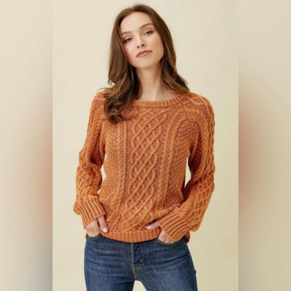 L.L. Bean Women's Orange Cable Knit Sweater